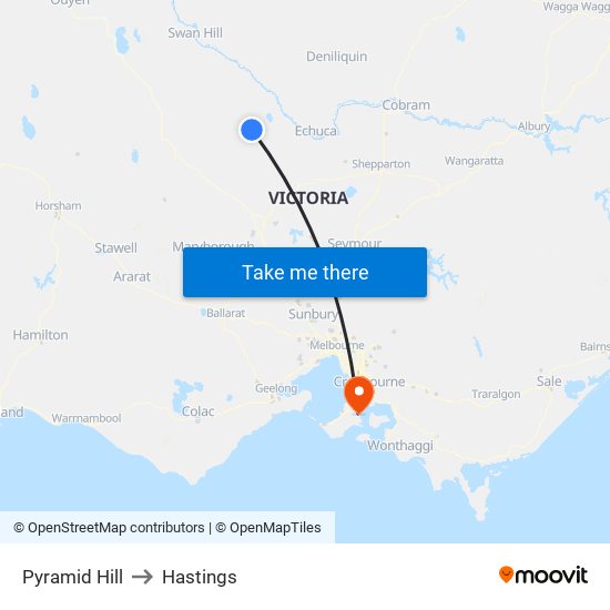 Pyramid Hill to Hastings map