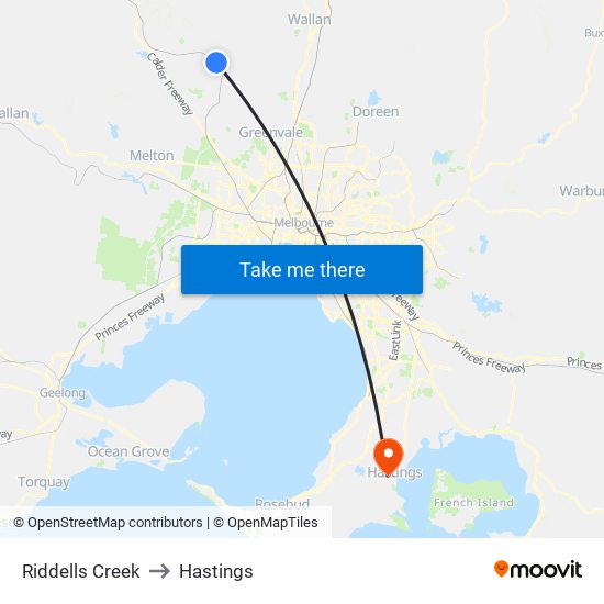 Riddells Creek to Hastings map