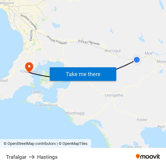 Trafalgar to Hastings map