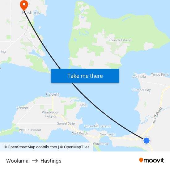 Woolamai to Hastings map