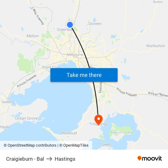 Craigieburn - Bal to Hastings map