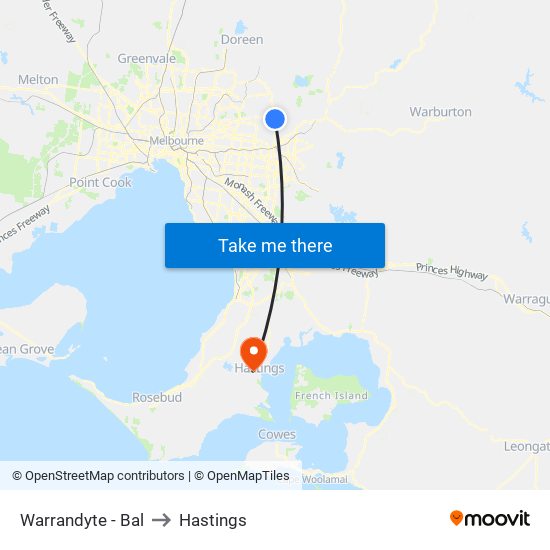 Warrandyte - Bal to Hastings map