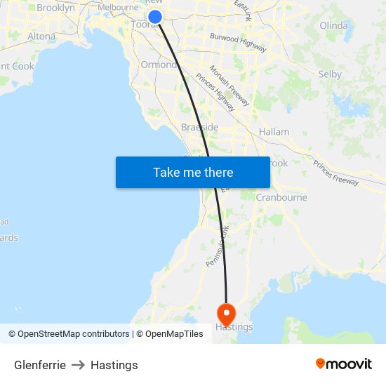 Glenferrie to Hastings map