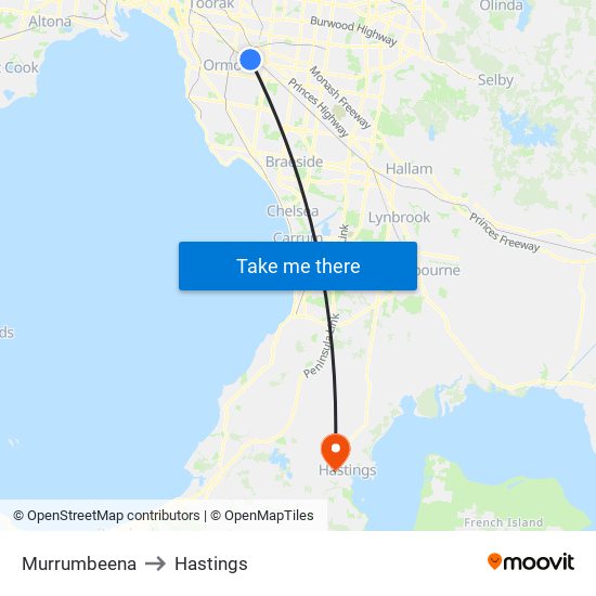 Murrumbeena to Hastings map