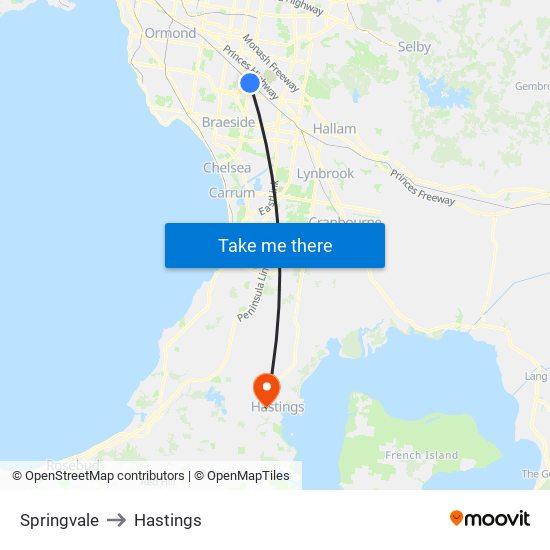 Springvale to Hastings map