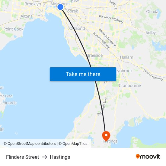 Flinders Street to Hastings map