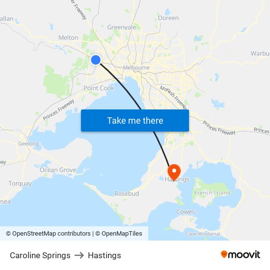 Caroline Springs to Hastings map