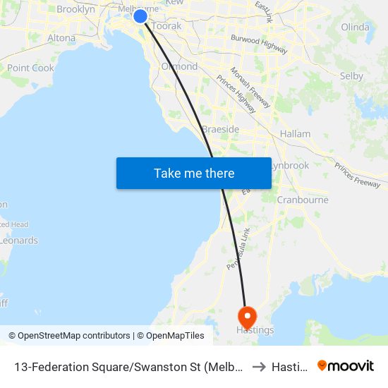 13-Federation Square/Swanston St (Melbourne City) to Hastings map