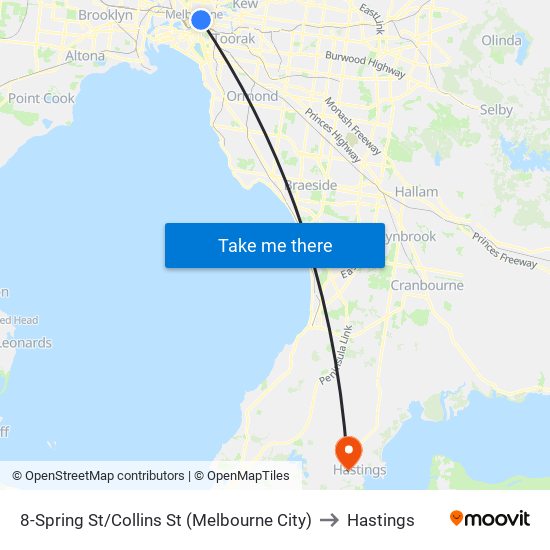 8-Spring St/Collins St (Melbourne City) to Hastings map