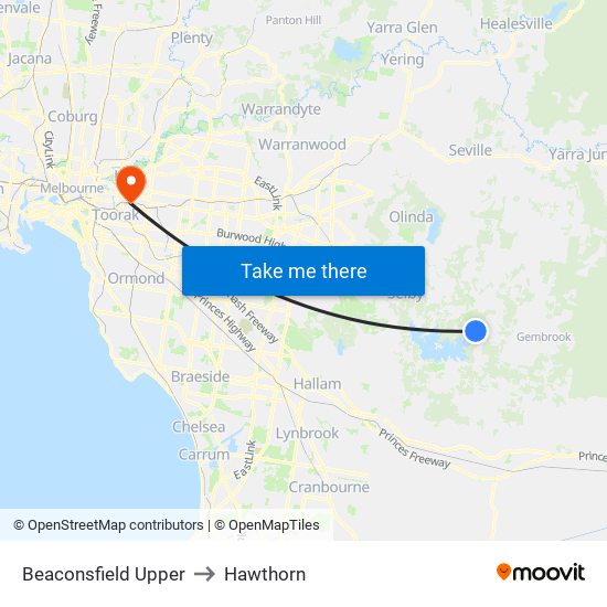 Beaconsfield Upper to Hawthorn map