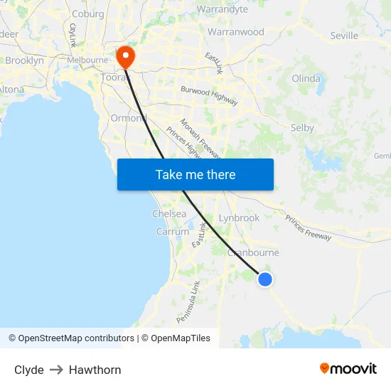 Clyde to Hawthorn map