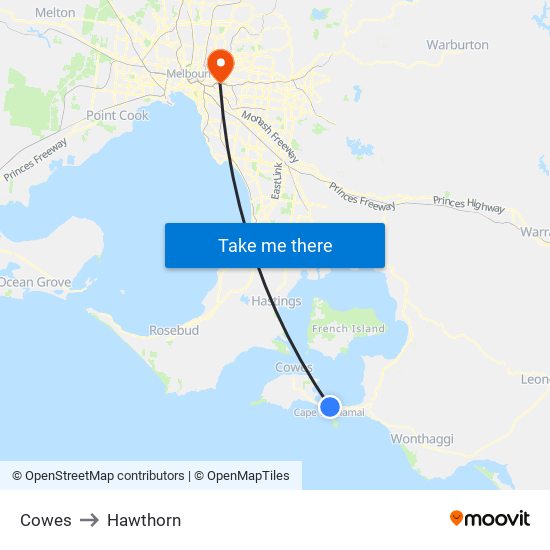 Cowes to Hawthorn map