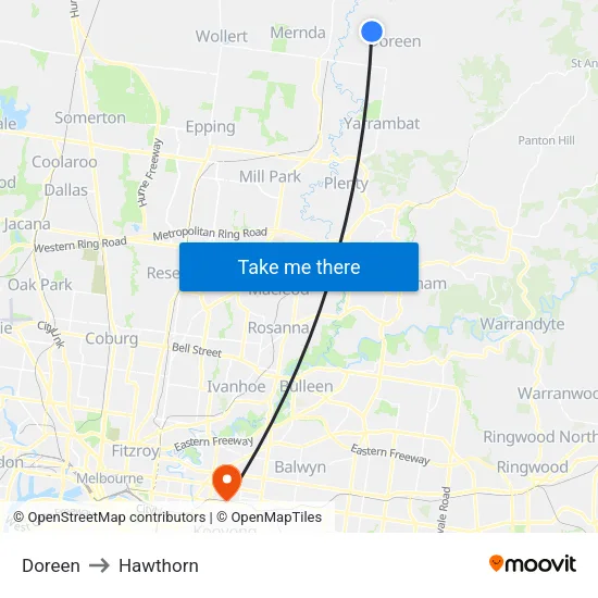 Doreen to Hawthorn map
