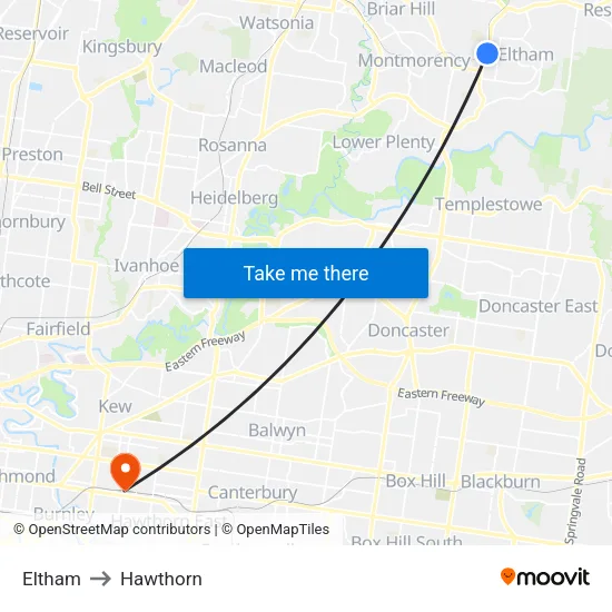 Eltham to Hawthorn map