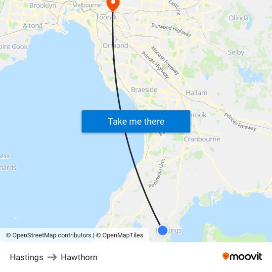 Hastings to Hawthorn map