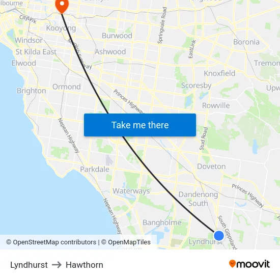 Lyndhurst to Hawthorn map