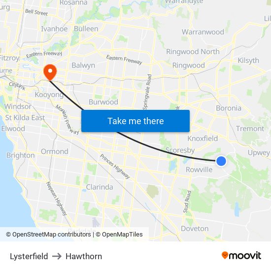 Lysterfield to Hawthorn map