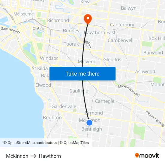 Mckinnon to Hawthorn map