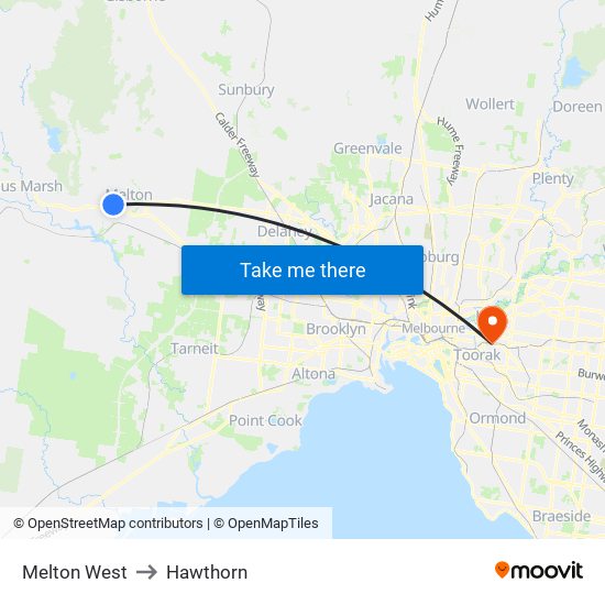 Melton West to Hawthorn map