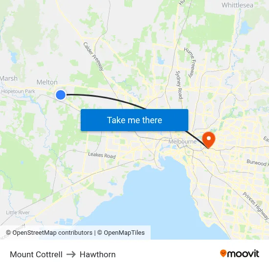Mount Cottrell to Hawthorn map