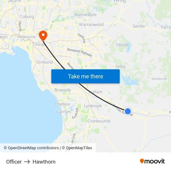Officer to Hawthorn map