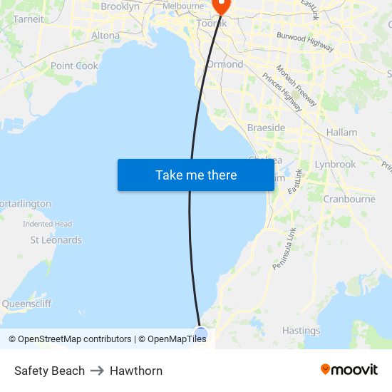 Safety Beach to Hawthorn map