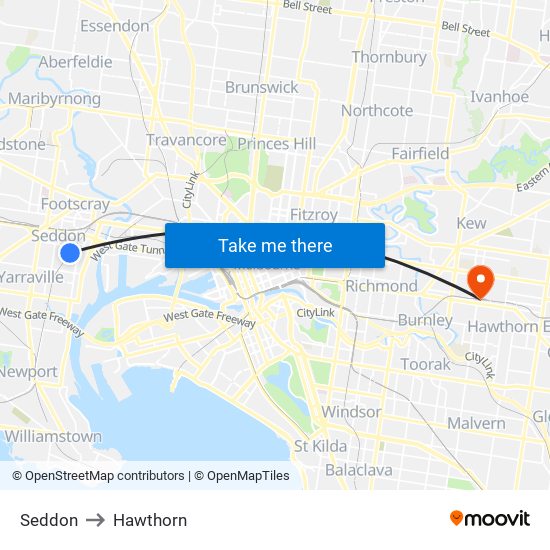 Seddon to Hawthorn map