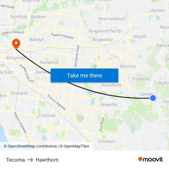 Tecoma to Hawthorn map