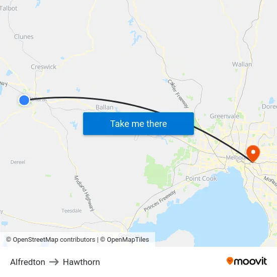 Alfredton to Hawthorn map