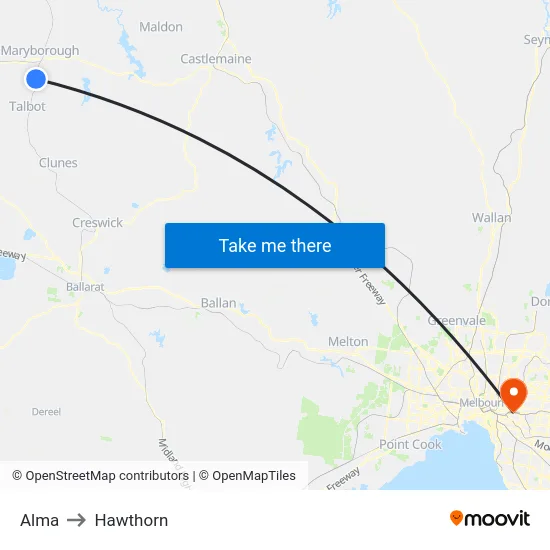 Alma to Hawthorn map
