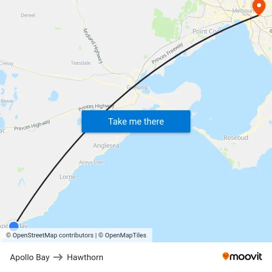 Apollo Bay to Hawthorn map