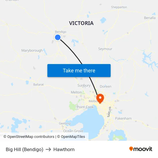 Big Hill (Bendigo) to Hawthorn map