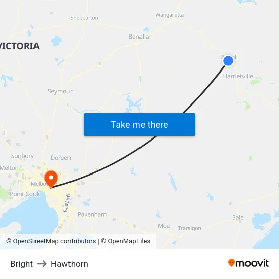 Bright to Hawthorn map