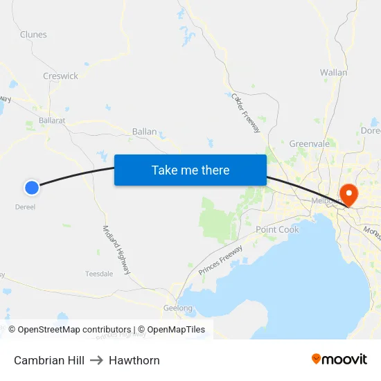 Cambrian Hill to Hawthorn map
