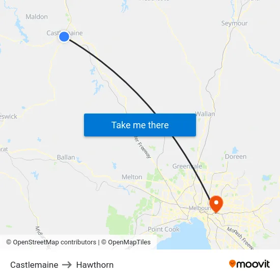 Castlemaine to Hawthorn map