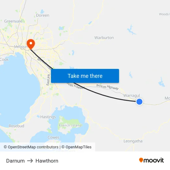 Darnum to Hawthorn map