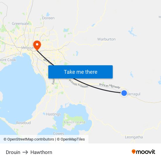 Drouin to Hawthorn map