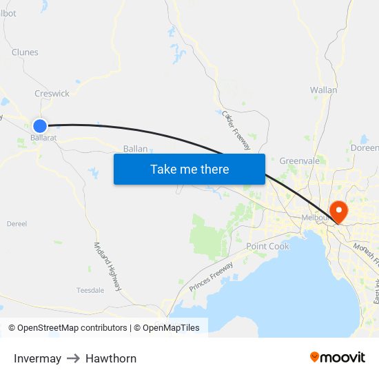 Invermay to Hawthorn map
