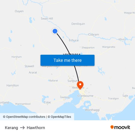 Kerang to Hawthorn map