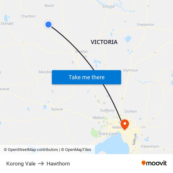 Korong Vale to Hawthorn map
