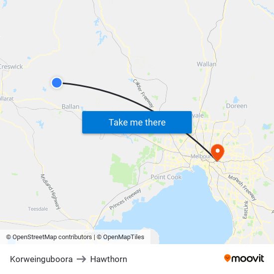 Korweinguboora to Hawthorn map