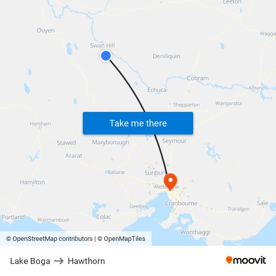 Lake Boga to Hawthorn map