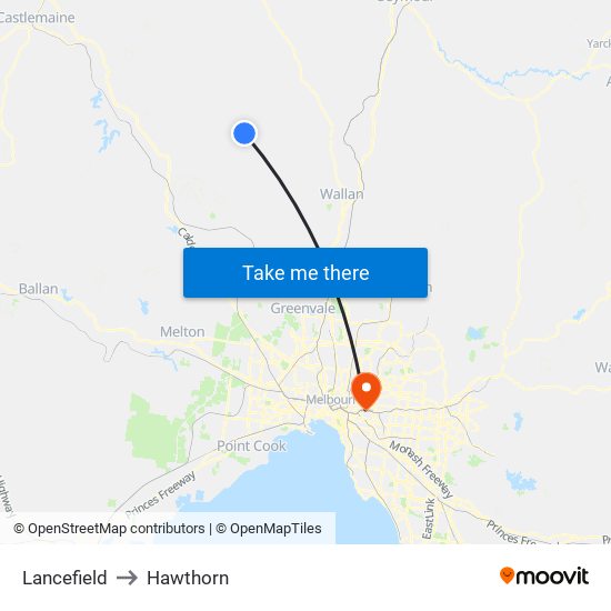 Lancefield to Hawthorn map