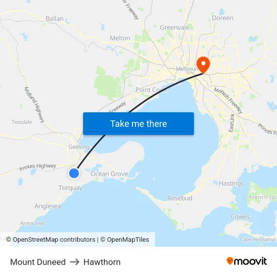 Mount Duneed to Hawthorn map