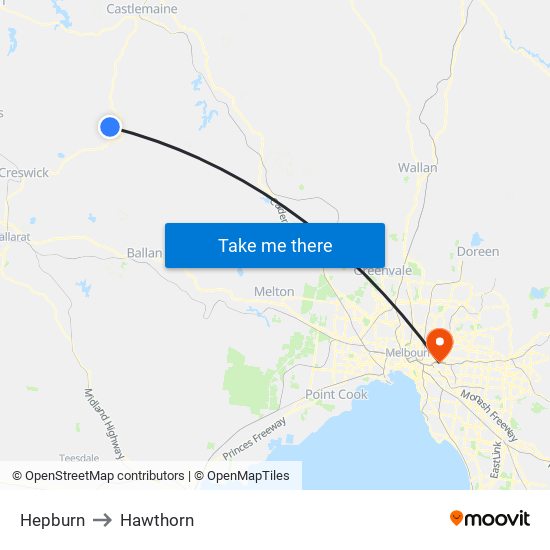 Hepburn to Hawthorn map
