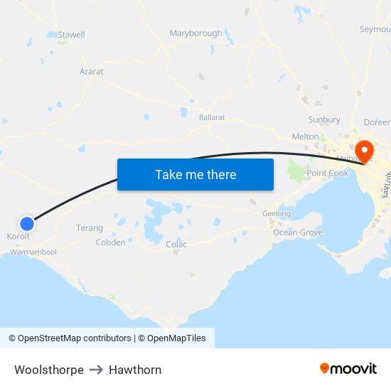 Woolsthorpe to Hawthorn map