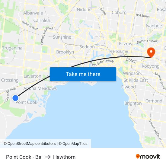 Point Cook - Bal to Hawthorn map