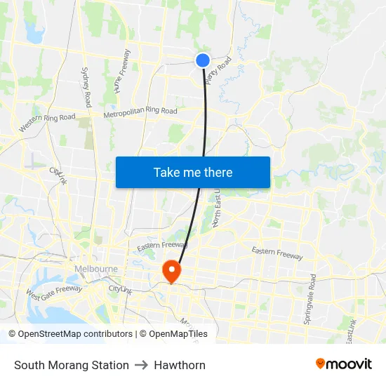 South Morang Station to Hawthorn map