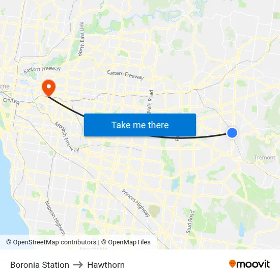 Boronia Station to Hawthorn map