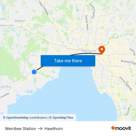 Werribee Station to Hawthorn map